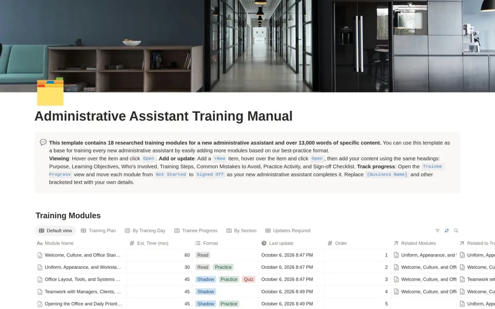 Administrative Assistant Training Manual Notion template preview