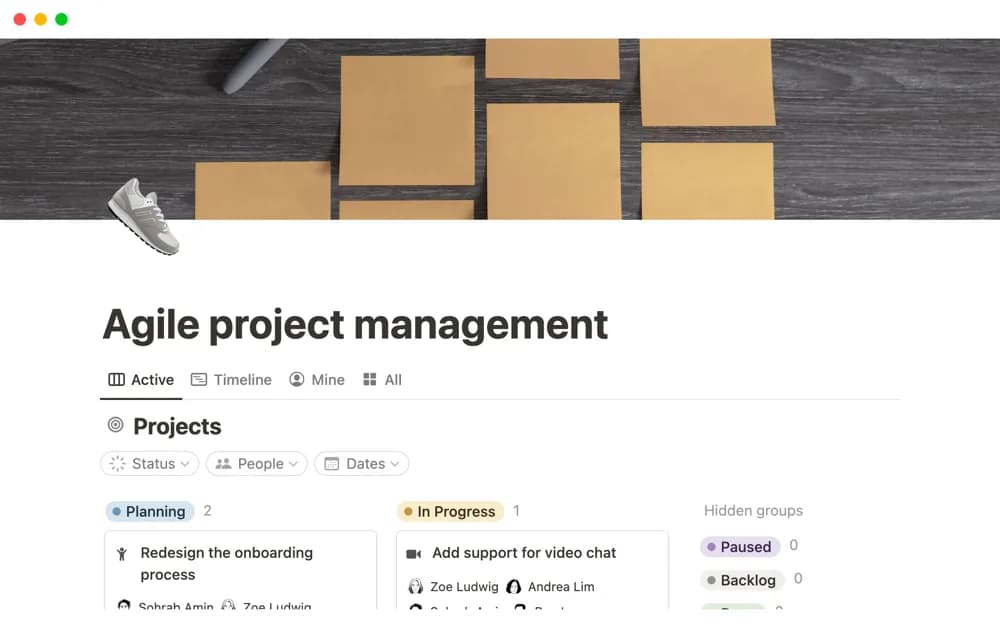 Agile Project Management Notion template preview