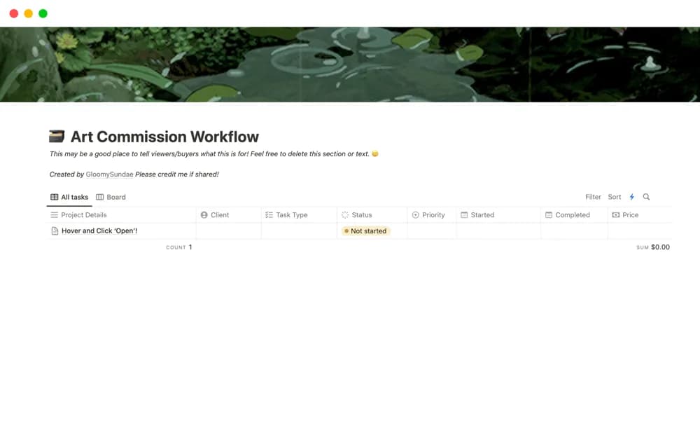 Art Commission Workflow — preview from Notion Marketplace