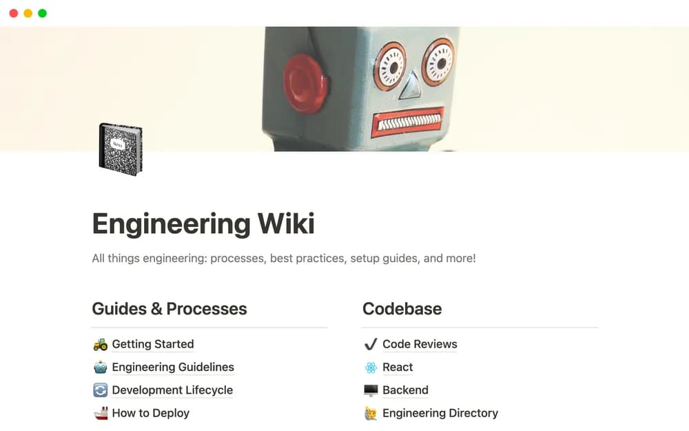 Basic Engineering Wiki Notion template preview