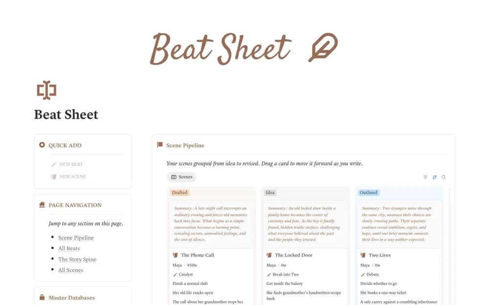 Beat Sheet: Story Structure for Screenwriters Notion template preview
