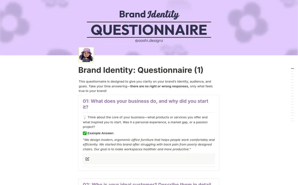 Brand Identity: Questionnaire Notion template preview