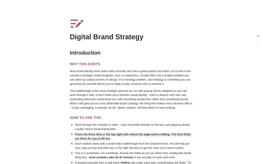 Brand Strategy Workbook - By Graphink Notion template preview