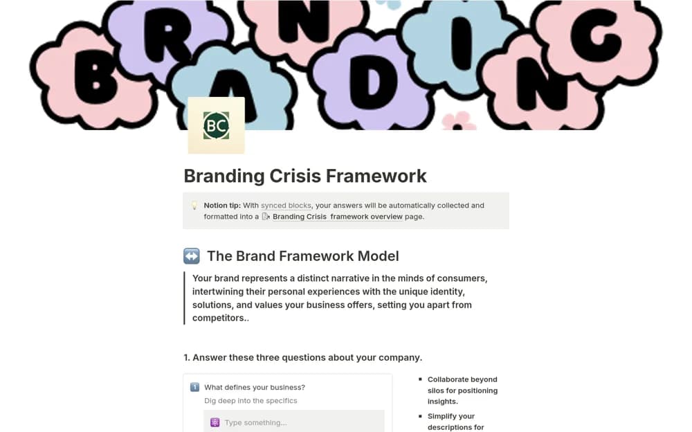 Branding Crisis Framework Notion template preview