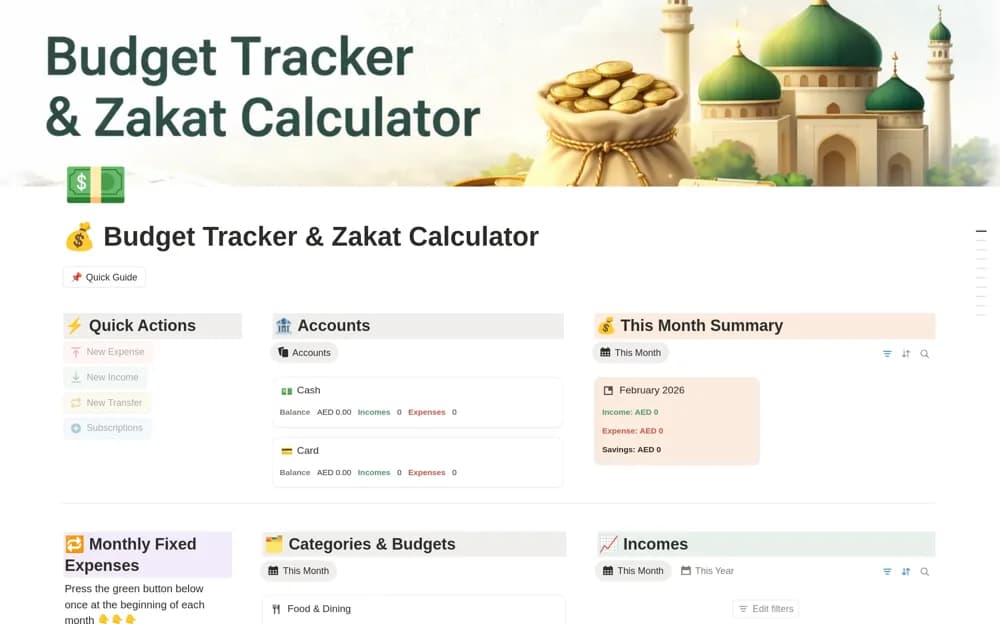 Budget Tracker & Zakat Calculator Notion template preview