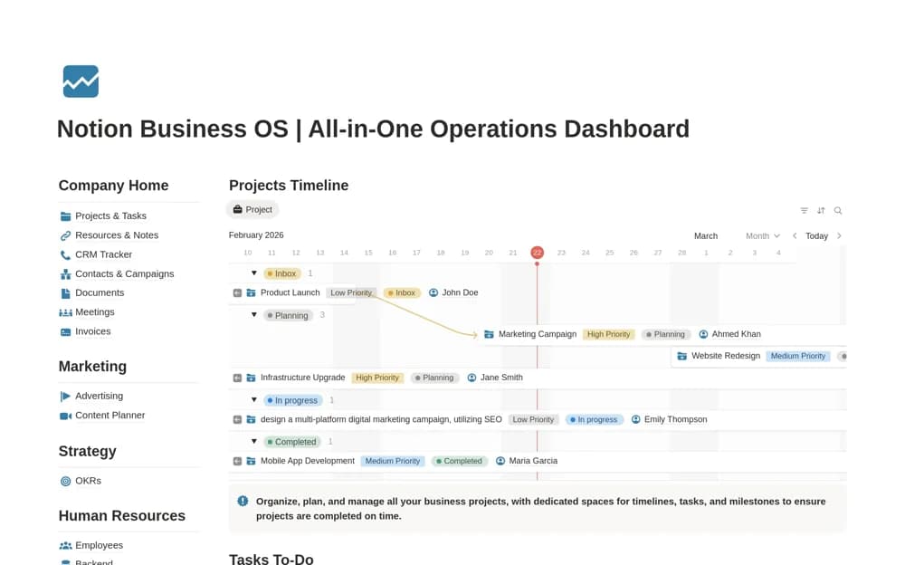 Business OS | All-in-One Operations Dashboard Notion template preview
