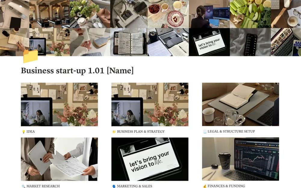 Business startup Notion template preview