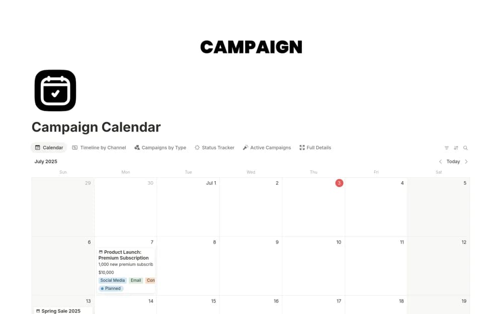 Campaign Calendar — preview from Notion Marketplace