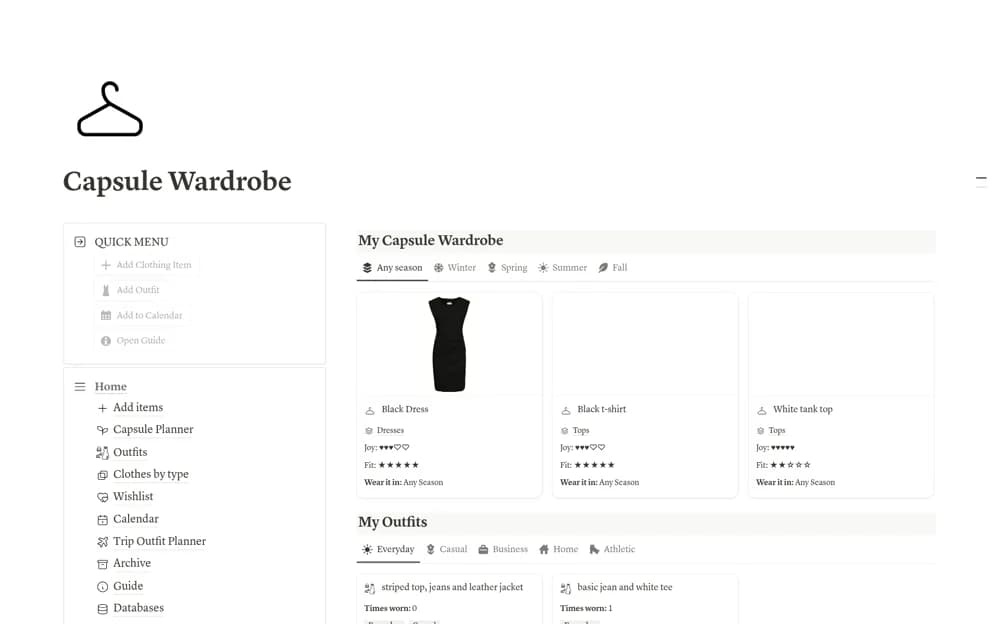 Capsule Wardrobe — preview from Notion Marketplace