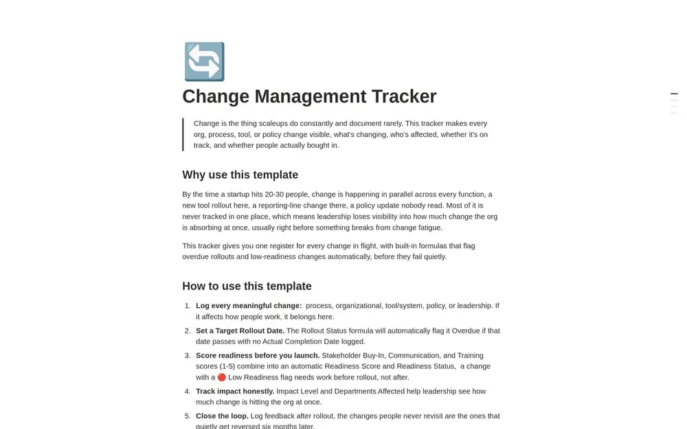 Change Management Tracker — preview from Notion Marketplace