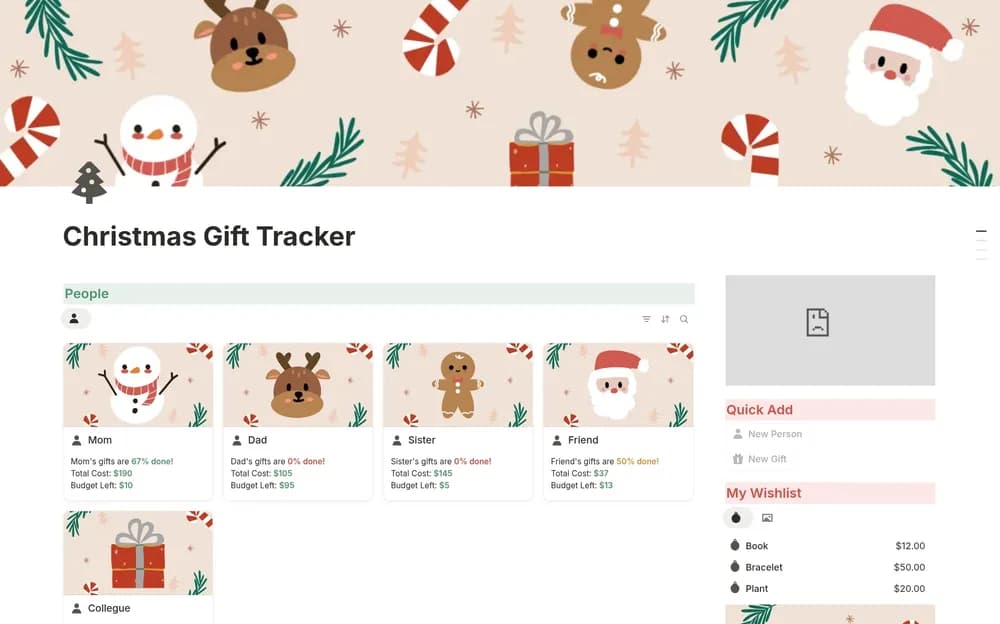 Christmas Gift Tracker Notion template preview