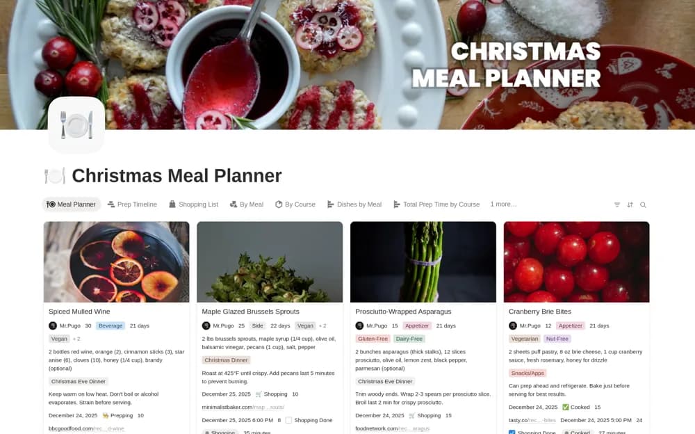 Christmas Meal Planner Notion template preview
