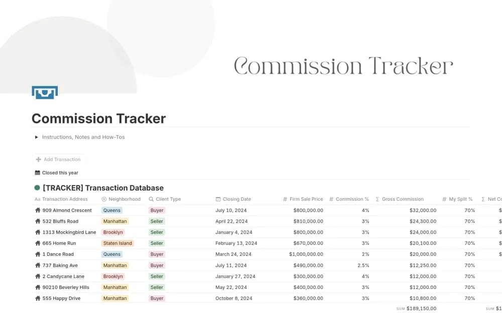 Commission Tracker — preview from Notion Marketplace