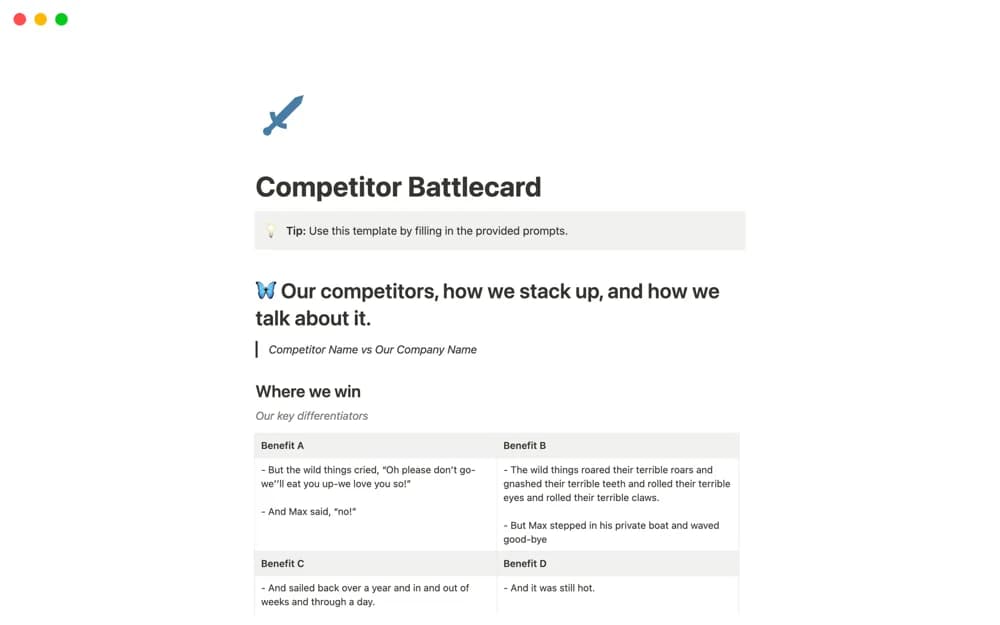 Competitor Battlecards Notion template preview