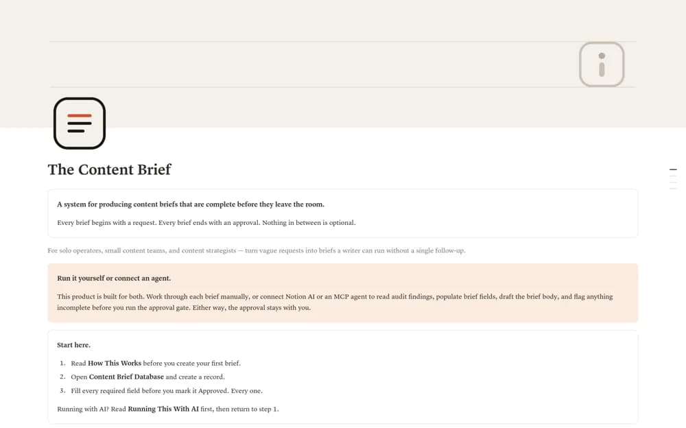 The Content Brief — preview from Notion Marketplace