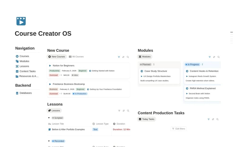 Course Creator OS | Plan, Build & Launch Notion template preview