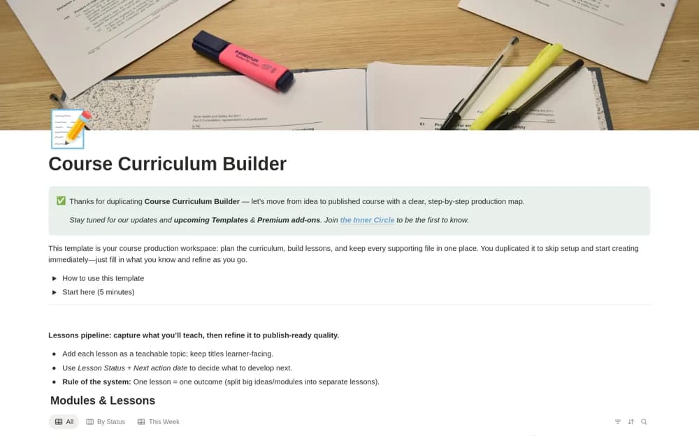 Course Curriculum Builder — preview from Notion Marketplace