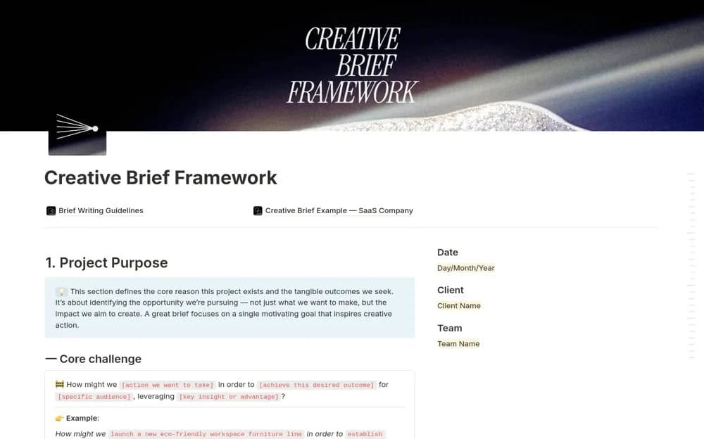 Creative Brief Framework Notion template preview