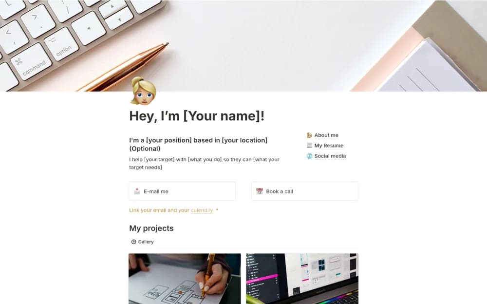 Creative / Design Portfolio + Resume Notion template preview