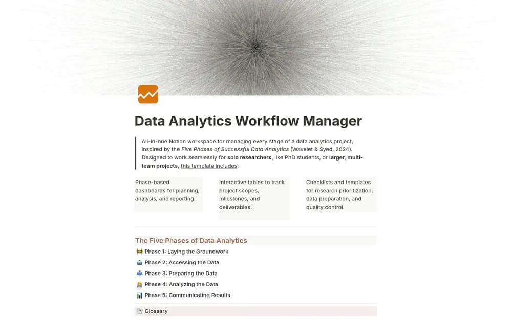 Data Analytics Workflow Manager Notion template preview