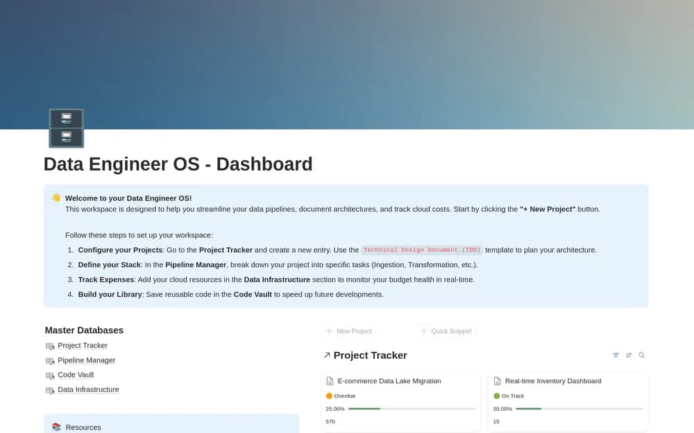 Data Engineer OS Notion template preview