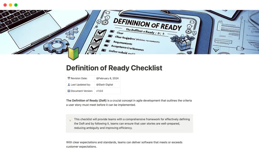 Definition of Ready Checklist Notion template preview