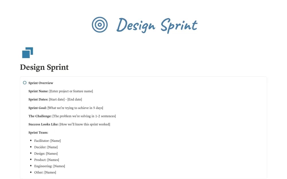 Design Sprint Notion template preview