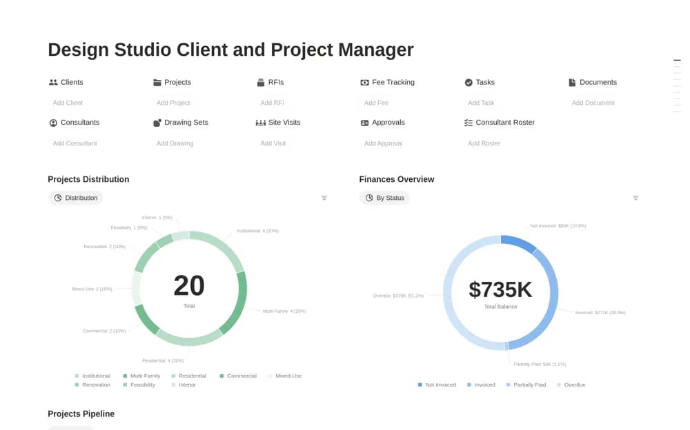 Design Studio Client and Project Manager Notion template preview