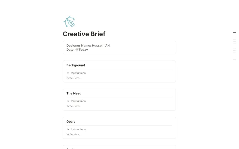Designer's Creative Brief for Clients Notion template preview