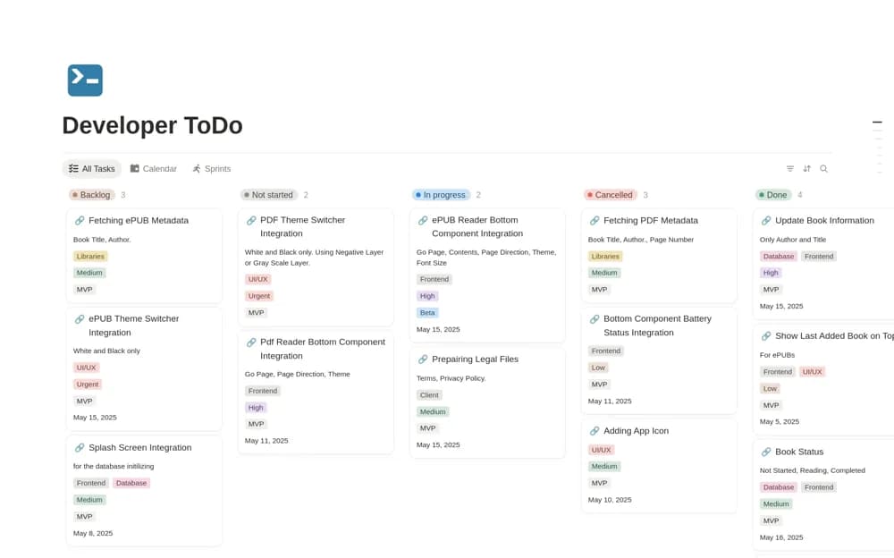 Developer ToDo and Sprint Tracker — preview from Notion Marketplace