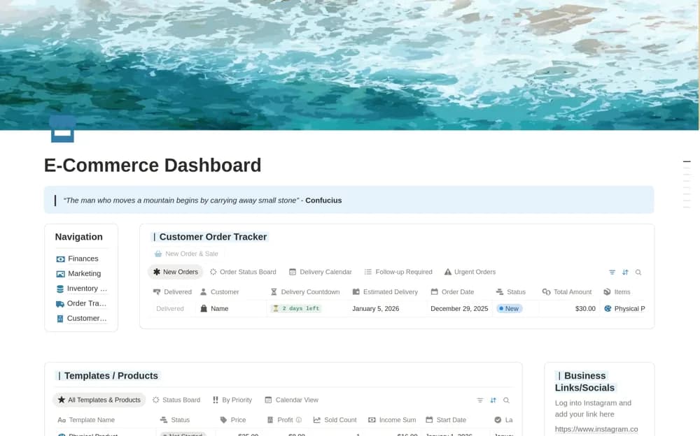 E-Commerce Manager Notion template preview