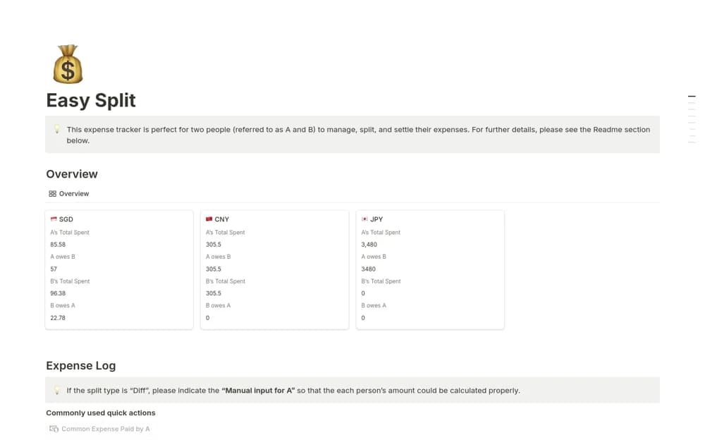 Easy Split Notion template preview