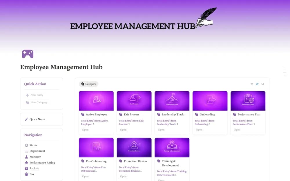 Employee Management Hub Notion template preview