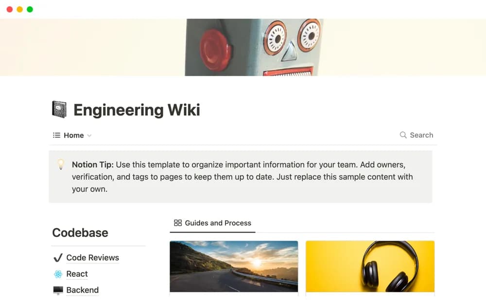 Engineering Wiki Notion template preview