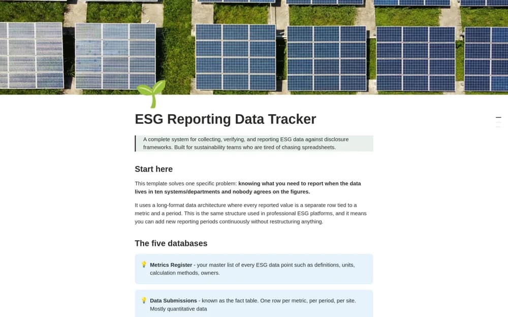 ESG Reporting Data Tracker — preview from Notion Marketplace