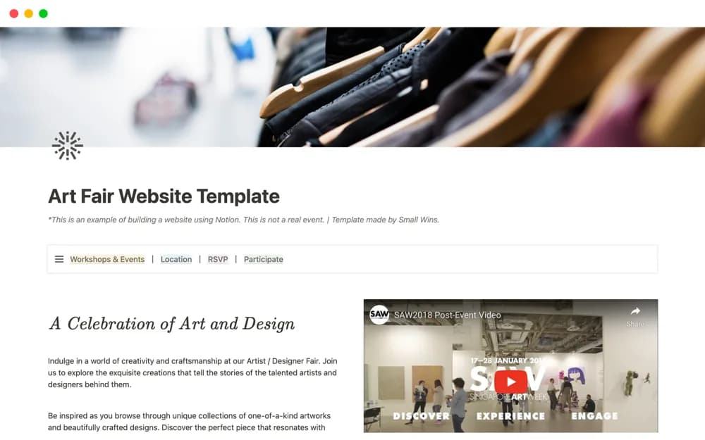 Event / Art Fair Website Notion template preview