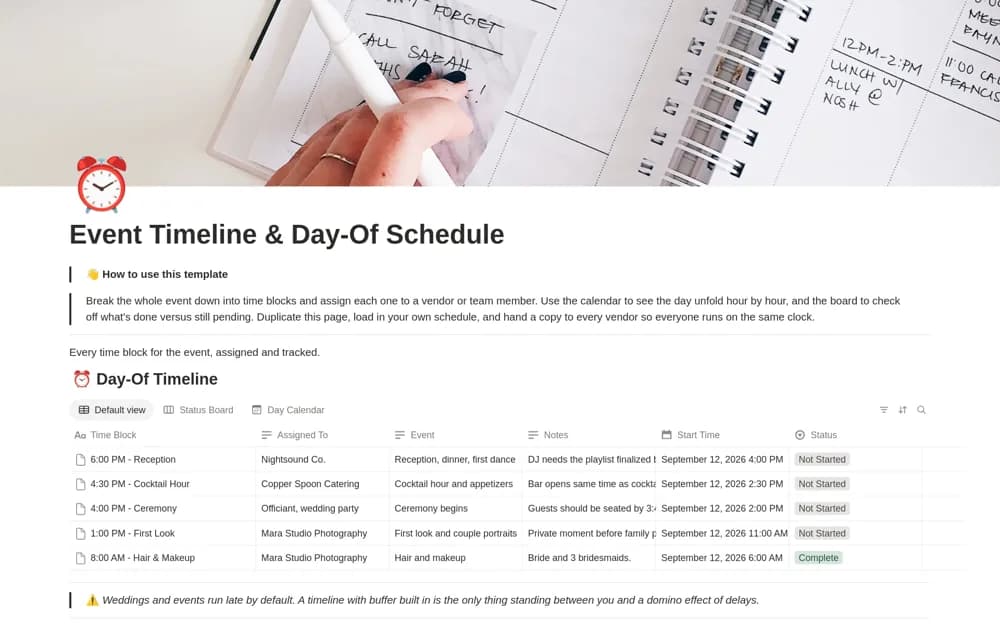 Event Timeline & Day-Of Schedule Notion template preview