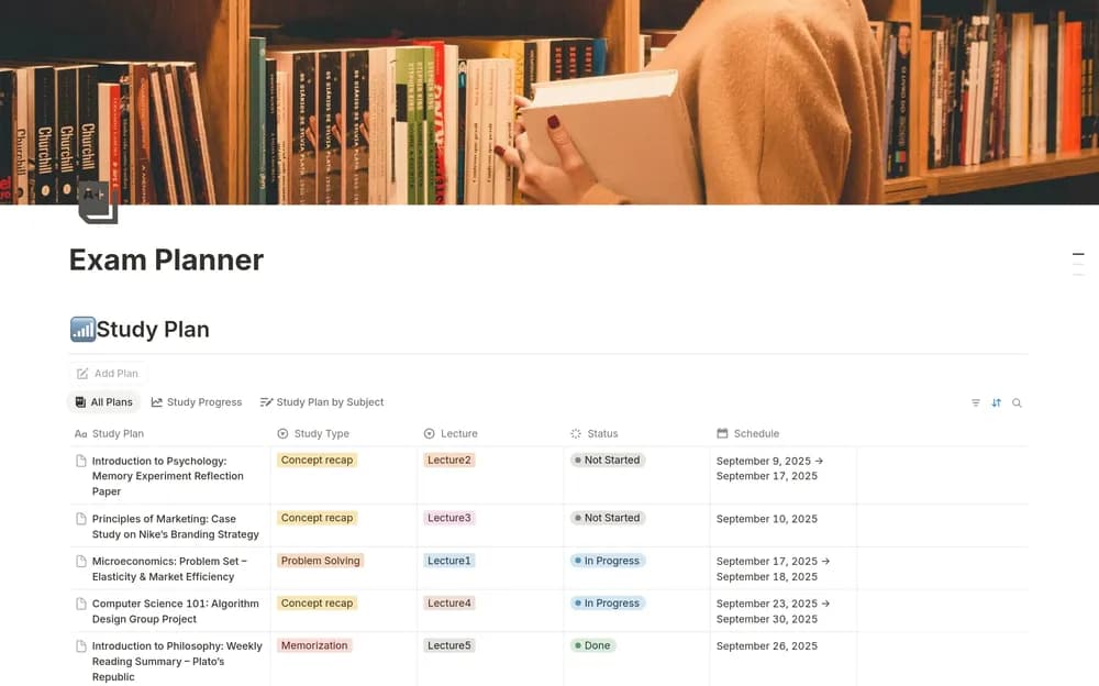Exam Planner Notion template preview
