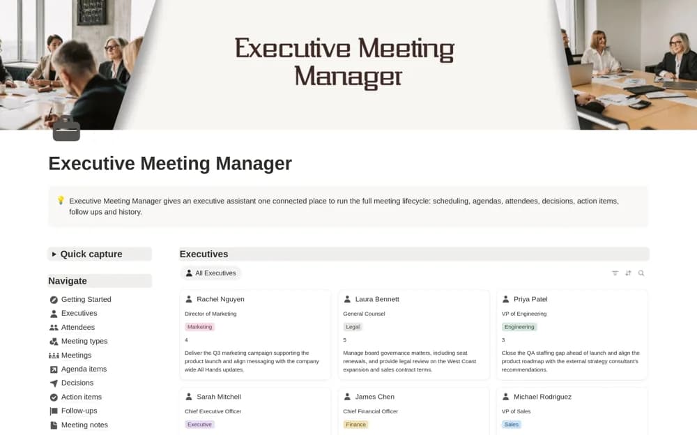 Executive Meeting Manager — preview from Notion Marketplace