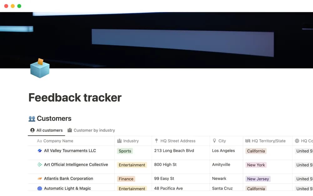 Feedback tracker Notion template preview