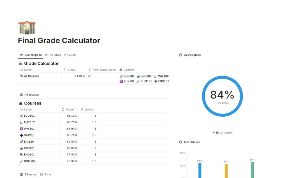 Final Grade Calculator — preview from Notion Marketplace