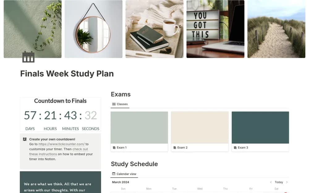 Finals Week Study Plan Notion template preview