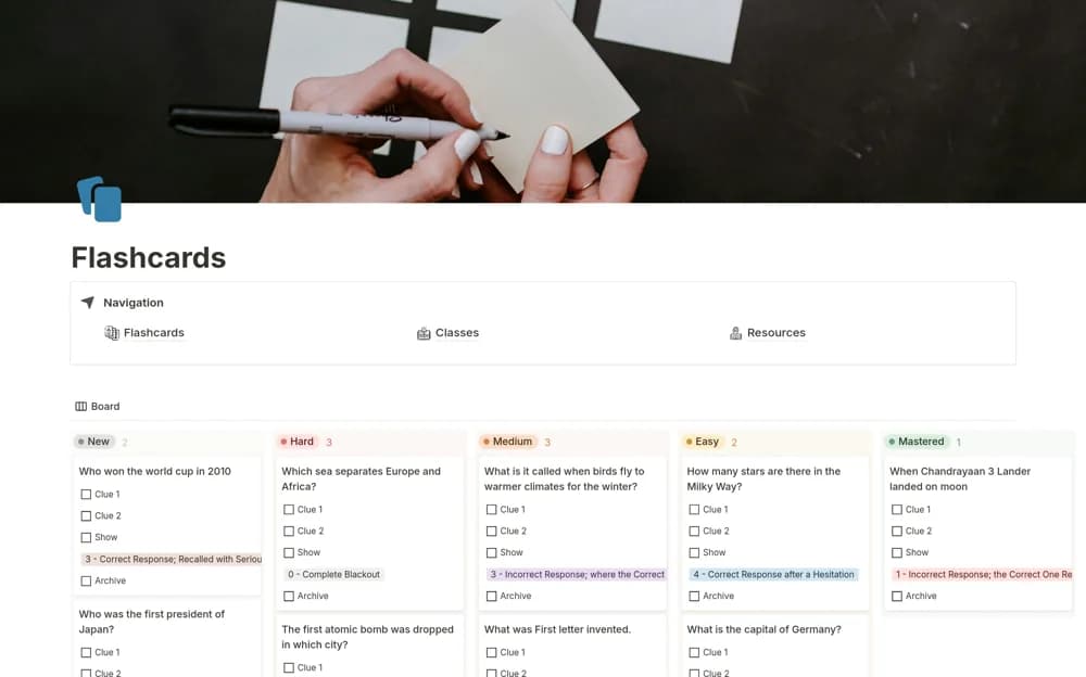 Flashcards by TopSystems.io Notion template preview
