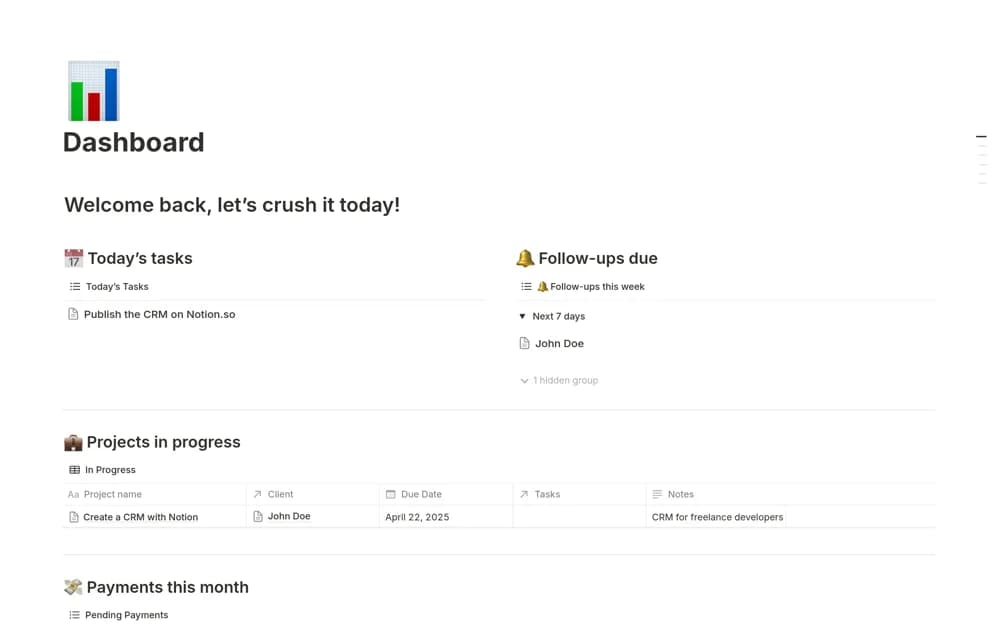 Freelance Developer OS Notion template preview