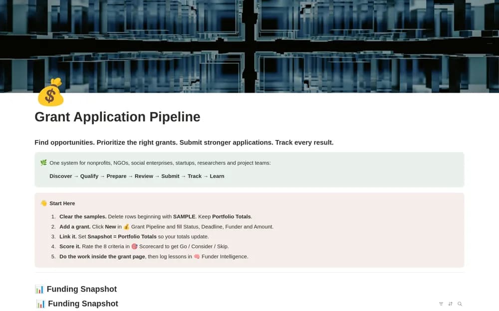 Grant Application Pipeline Notion template preview