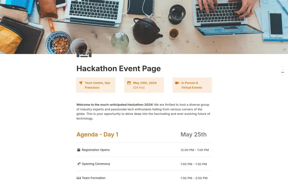 Hackathon Event Page Notion template preview
