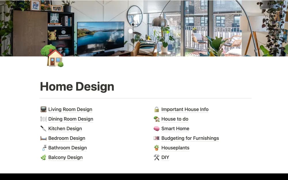 Home Design Planner Notion template preview