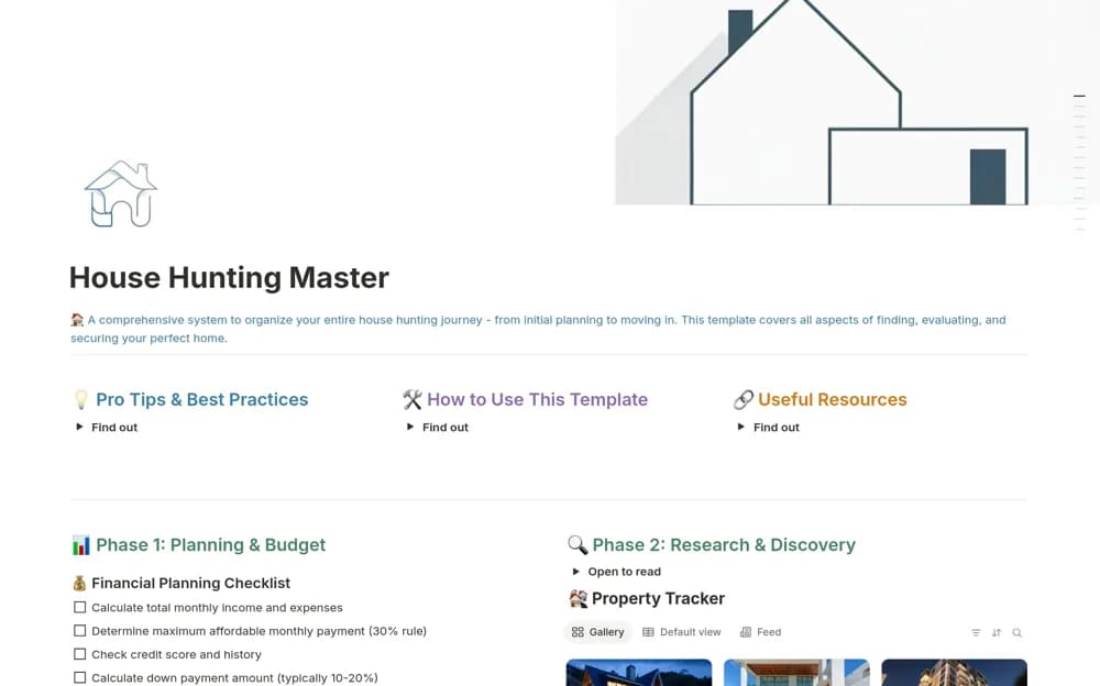 House Hunting Master Notion template preview