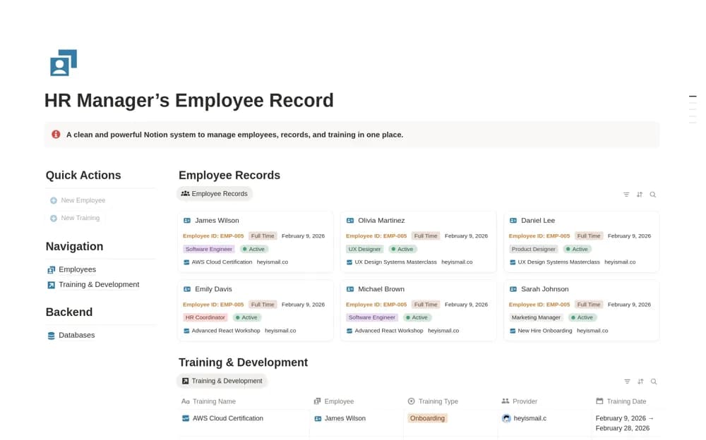 HR Manager’s Employee Record Notion template preview