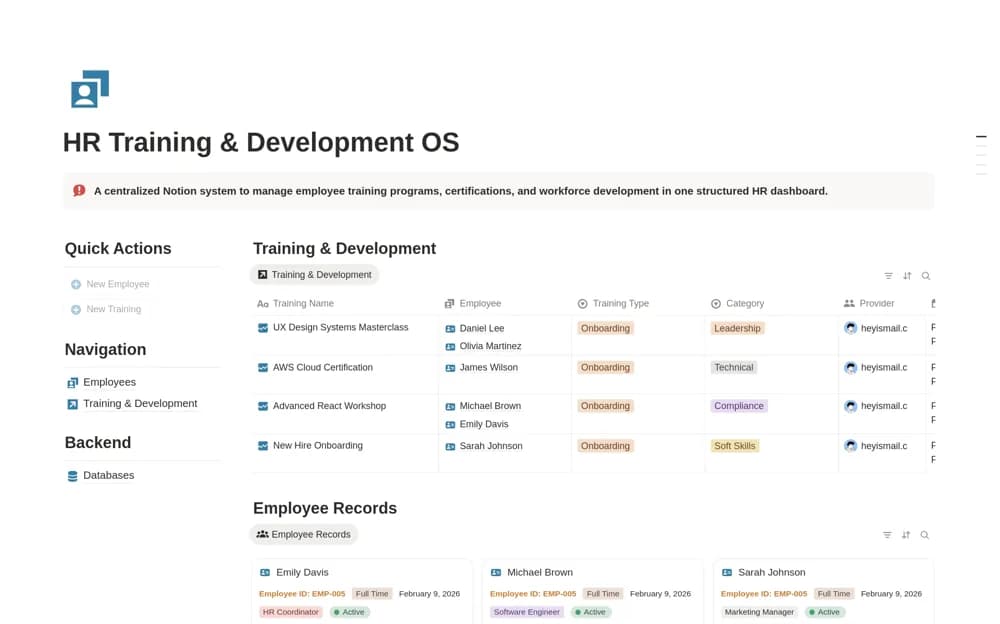 HR Training & Development Hub — preview from Notion Marketplace